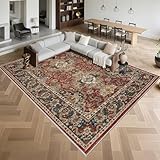 Kunsen Weich Großer Esszimmer Teppich 200x240cm,Retro-Stil,Waschbar In Waschmaschine für Kinderzimmer Jungen,Esszimmer,Terassenaussen Rot