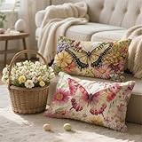 Rosa Kissenbezug 70x90 cm 2er Set, Outdoor Kissen Wetterfest Leinen Deko Kissen Gelb Zierkissen Sofakissen Kissenhülle Couchkissen für Auto Bett Sofa Garten Terrassen Balkon Deko, Geschenk t-356