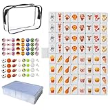 JXAXD 65 Blöcke 30mm Seaside Escape Spiel, Seaside Escape Game Blocks Mahjong aus ABS, Escape-Spiel, mit PVC Aufklebern(8 Tiermuster 8 Lebensmittelmuster)