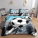 HOSIMA Fußball-Bettwäsche-Set für Jungen und Mädchen, Trendiger, Cooler Graffiti-Cartoon-Fußball-Druck, Bettbezug mit 2 Kissenbezügen (Graffiti-Fußball1 S)