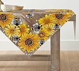 Artoid Mode Braun Sonnenblumen Bienen Frühling Tischwäsche, Saisonnal Sommer Küche Tisch Dekoration Drinnen Urlaub Party Dekor 85x85 cm
