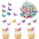 Catelves 72 Stück Schmetterlinge Essbar Deko Torte Reispapier Geburtstag Tortendeko, Cupcake Toppers, Schmetterling Kuchen Deko Essbar, Cupcake Topper Schmetterling, Essbare Schmetterlinge für Torte