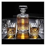 Dekanter，Whiskey Dekanter，Whisky Karaffe und Glas Dekanter-Set, 5-teilig, Dekanter, Kristallglas, Karaffe, fasst bis zu 750 ml, mit Deckel