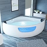 Tronitechnik® Eckbadewanne mit Whirlpool 135x135cm mit Sitz, Acrylwanne für zwei Personen, Eck-Badewanne mit Armatur, freistehend und vormontiert, Indoor Whirlpoolbadewanne mit LED