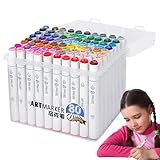 80 Farben Stifte Set - Kunstmarker Stifte für Kinder, Grafikstift mit Doppelspitze | Vielseitiger Einsatz für zu Hause im Vorschulklassenzimmer für Erwachsene Farbstoffe Kalligraphie Zeichnen von a