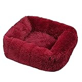 Rechteckiges Plüsch-Hundebett für den Winter, warme Matte, für kleine und mittelgroße Haustiere, Hundehütte, Sofacama, Katzenkissen, Sofa-Zubehör, Weinrot