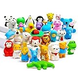 OFFCUP Radiergummi, 32 Stück Radiergummi aus Kunststoff, Radiergummi Kinder Set, Radierer Zoo Animal, Radiergummi Kinder, Gastgeschenke als Geburtstagsgeschenk und bunte lustige Radiergummi