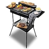 Cecotec Elektrogrill PerfectSteak 4250 Stand mit 2400 W, Grillrost aus Edelstahl, Ständer mit großer Oberfläche, 3 Höhenstufen und Windschutzpanel, Edelstahl, PerfectSteak