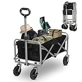 LEADZM Bollerwagen faltbar schwarz belastbar bis 100kg –74,5 x 45 x 85 cm, mit All-Terrain-Reifen und Bremsen, kompakter Bollerwagen platzsparend zusammenklappbar für Ausflüge, Camping & Einkäufe