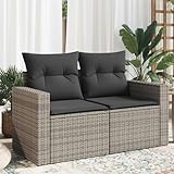 Juroupi Gartensofa 2-Sitzer mit Kissen Balkon Sofa Outdoor Sofa Lounge Sofa Balkon GartenmöBel Loungesofa Outdoor Grau Poly Rattan