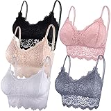 Duufin 5 Stück Spitzen BH Bralette Spitze Gepolstert für Damen und Mädchen (Pink, Grau, Schwarz, Beige, Weiß, S-M)