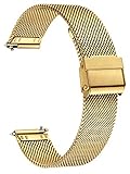 XIRUVE Uhrenarmband Edelstahl Mesh Schnellverschluss Ersatzband für Damen Herren 12-24mm (18mm, Golden)