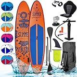 BRAST SUP Board Summer | Aufblasbares Stand up Paddle Set | 320x81x15cm viele Modelle | incl. Zubehör Fußschlaufe Paddel Pumpe Rucksack | Blau Rot Grün Orange Türkis Pink Weiß | 320 orange