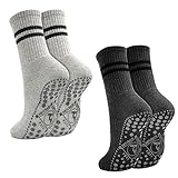 DECOVICI Yoga Stoppersocken Damen, ABS Rutschfeste Pilates Socken Grip Antirutschsocken mit Noppen, Sport Griffsocken für Fitness, Zuhause, Workout 2 Paar(04 Dunkelgrau + Hellgrau, L)