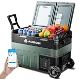 AAOBOSI Kompressor kühlbox 40L Dual Zone mit Rollen,12V/24V,100-240V kühlbox auto,Mit App-Steuerung,Kühlbox Kompressor für Auto,LKW,Camping,Boot,Wohnmobil