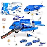 TAVADA Transport Flugzeug Spielzeug,Flugzeugspielzeug Set,Transportflugzeug 3 Autos + 1 Hubschrauber Set,Transport Cargo Flugzeug Auto Spielzeug Spiel Set für 3+ Jahre alte Jungen und Mädchen