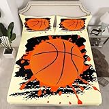 Basketball Spannbettlaken 140x200cm Ballsport Bettlaken 3D Erwachsener Spannbetttuch 140x200 Spannbetttücher Topper 30 cm Höhe Weiche Mikrofaser mit 2 Kissenbezügen a.3321