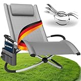 ELONEO Schaukelliege Outdoor mit Tasche, Relaxliege bis 180 kg Belastbarkeit, Schaukelsessel Outdoor, Liegestuhl wetterfest, Sonnenliege für Garten und Balkon, graukariert