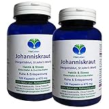 JOHANNISKRAUT 240 (2x120) Kapseln St John`s Wort (Hypericin) - Nerven Balance - innere Ruhe - Entspannung. 100% NATUR pur ►nicht aus Extrakt! 26835-2