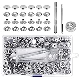 VMUTGA 300 Stück Druckknopf Metall, 15mm Canvas Snap Button Druckknopf Edelstahl, Leder-Druckknöpfe, mit 3 Setzwerkzeugen, für Nähen, Leder, Jacken, Jeans Trägt, Brieftasche, Handtasche (Silber)
