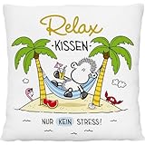Sheepworld Plüschkissen mit Spruch Relax | kleines Zierkissen, 25 cm x 25 cm, 100% Polyester | Geschenk, Dekoartikel | 74132