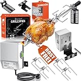 KESSER® Edelstahl Grillspieß Set 107cm passend für Weber Spirit Gasgrill, BBQ Fleischklammer, Griffstück und Motor Elektrischer Drehspieß 220V - 240V, Inkl. 4X Fleischnadeln und Montagezubehör Silber