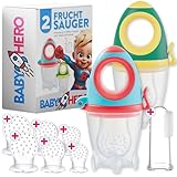 BABY HERO® 2x Fruchtsauger RAKETE für Baby & Kleinkind + 6 Ersatz-Sauger aus Silikon in 3 Größen + Baby-Zahnbürste | Hygienisch, Sicher & BPA-frei | für Obst, Gemüse, Brei Beikost & Co.
