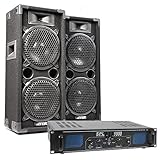 MAX28 - DJ Anfänger Set - DJ Boxen Set, inklusive Verstärker, 1000 Watt Endstufe, MAX28 Bundle 2 Lautsprecher mit Verstärker, PA Disco Boxen, Disco-Lautsprecher DJ Anlage, Komplett Set