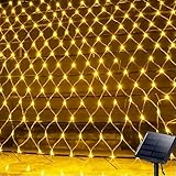 200LED Solar Lichternetz Außen,KINGCOO Wasserdicht 3x2m Solar Mesh Net Fee Lichterkette 8Modi Lichtervorhang Weihnachtsbeleuchtung für Garten Partydekoration Geburstag Hochzeit Wohnzimmer (Warmweiß-1)