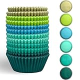 Gcardist 300 Stück Standard-Muffinförmchen Cupcake-Becher Lebensmittelqualität 6 einfarbige grüne Farben Muffinpapier Backförmchen Cupcake-Hüllen (Standardgröße)