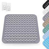 Duschmatte rutschfest 48 x 48 cm, Quadrat Duschmatte Maschinenwaschbar mit Saugnapf, PVC Shower Mat Non Slip, rutschfeste Massage Matte für Dusche und Sauna, Grau
