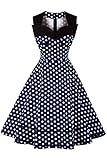 AXOE Damen Polka Dots 60er Jahre Kleid Rockabilly Armellos Navy Gr.38, M