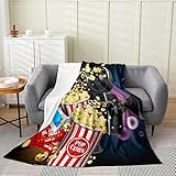 Popcorn-Plüsch-Überwurfdecke, altmodische Heimdekoration, für alle Jahreszeiten, Bettdecke für Kinder, Teenager, Vintage-Kino, Kino, Snacks, Flanell-Fleecedecke, Kamera, Schlafzimmer, Dekoration,
