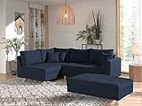 Lisa Design Rune – Ecksofa – mit hocker – 4-Sitzer – skandinavischer Stil – Links Petrolblau