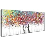 Bunter Baum des Lebens Mit Rahmen Leinwand Bilder Landschaft Leinwand Malerei Gemälde Poster Foto Bild Wandbilder Heimbüro Wohnzimmer Schlafzimmer Dekorationen Bereit zum Aufhängen 50x120cm