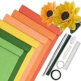 Krepppapier 6er Set Bunt,6 Rollen 25 x200cm Krepppapier Verlaufsgelb mit 15 Blumendraht,Floristenband,Doppelseitiges Klebeband,Lineal,Nähgarn,Krepppapier Blumen Basteln(Gelbe Serie