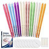 16 Ohrkerzen, Natürliche Ohrkerzen Bienenwachskerzen, Duft Bio-Pflanzenmaterialmit 8 Farben + 8 Schutzscheiben + 20 Wattestäbchen