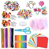 Ainiv Handgefertigtes Lernspielzeugset für Kinder, 1000+ DIY Bastelset, Kreativ Bastelzubehör Glitter Pompons Scrapbooking Federn Pailletten Pfeifenreiniger für Mädchen Jungen Geburtstagsgeschenk