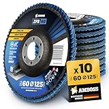 10x Fächerscheibe Ø125mm K60 für Stahl/Edelstahl - Polieren Entroster Kehlnaht schleifen - AMBOSS Werkzeuge ZFS Lamellenschleifscheibe blau Winkelschleifer - Profi Zirkon Schleifmop