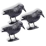 Schramm® 3 Stück Sitzende Krähen schwarz Taubenschreck Vogelschreck Kunststoff Rabe Taubenabwehr Vogelabwehr 3er Set Vogelscheuche