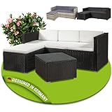 Juskys Polyrattan Lounge Punta Cana M für 3-4 Personen mit 3er Sofa, Sessel, Tisch & Kissen, Sitzgruppe für Garten, Terrasse und Balkon, Gartenmöbel Set wetterfest - schwarz/Creme