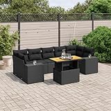 THOYTOUI 8-TLG. Garten-Sofagarnitur, Terrassen möbel Set Gartenmöbel Set Lounge Balkonmöbel Lounge Gartenlounge Set Geeignet für Garten Veranda Terrasse Balkon mit Kissen Schwarz Poly Rattan