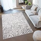 TAPISO Valley Teppich Kurzflor Grau Beige Schwarz Zebra Tiermuster Meliert Verwischt Abstrakt Modern Wohnzimmer Schlafzimmer ÖKO-TEX 120 x 170 cm