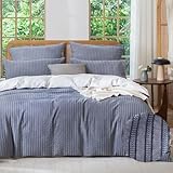 SOULFUL Bettwäsche 220x240 Baumwolle Gestreift, Jacquard Textur Bettwäsche-Set Enthält 1 Bettbezug 220x240 und 2 Kissenbezug 80x80, Bequem und Atmungsaktiv, Öko-Tex 100 Zertifiziert, Marineblau