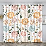 loyaltyer Vorhang Blickdicht Weiß Akustikvorhang Vorhang Verdunkelung mit Ösenvorhang für Wohnzimmer Kinderzimmer Schlafzimmer Thermo Schallschutzvorhang, 2er Set 160x140 cm(HxB) für Blume