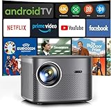 Beamer【Netfilx & Autofokus/Android TV】 Auto 6D 4P Beamer 4K Heimkino Unterstützt, WiFi6 Smart Beamer 25000 Lumen Native Full HD 1080P Beamer Android mit YouTube/Prime Video