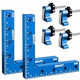 LAIWOO Positionierwinkel 90 Grad Winkel Klemme 140mm/5,5 Zoll, 4 Paare Befestigungsclips, Messwinkel Rechtwinklige Klemme für Zimmermannswerkzeug, Winkelspanner für Bilderrahmen Regalschränke (Blau)