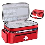 JABNOW Erste Hilfe Tasche Leer, Groß Notfalltasche für Krankenschwester, Häusliche Pflege Medikamenten Tasche, Arzttasche Hausapotheke Tragen und Schultern (Rot)