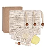 Pretop 4x Seifensäckchen Bio, Seifensäckchen Sisal, Seifenbeute Natur, Aufschäumen und Trocknen der Seife, Peeling, Massage, Seifenbeutel | Seifensack | Seifenreste | Seifentasche