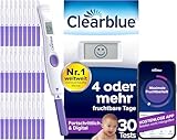 Clearblue Ovulationstest Fortschrittlich & Digital, Doppelte Chancen, schwanger zu werden,1 Testhalterung Digital und 30 Ovulationstests, Teste die KOSTENLOSE Clearblue Perioden- & Zyklus-Tracker-App